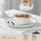 MALACASA Plates and Bowls Sets, 24 Pieces Modern Porcelain Dinnerware Set for 8 White Kitchen Dinner Dining Ware Set wtih Black Rim Ceramic Dishware Dishes Microwave and Dishwasher Safe, Series LUNA