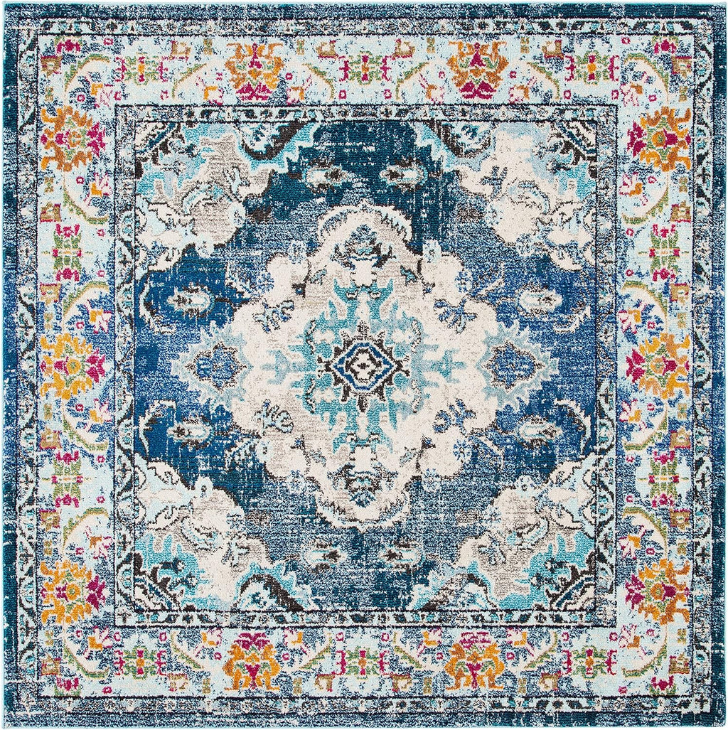 SAFAVIEH Monaco Collection Area Rug - 12' Square, Navy & Light Blue, Non-Shedding & Easy to Clean, Distressed Medallion Design, Ideal for Living Room, Bedroom, Dining Space (MNC243N)