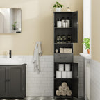 Homhedy 67" H Tall Bathroom Storage Cabinet with 2 Barn Doors and 1 Drawer, Narrow Storage Unit, Adjustable Shelves, Floor Cabinet for Bathroom, Living Room, Entryway, Kitchen, Black, (15.7" W)