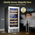 AAOBOSI 15 inch Dual Zone Wine Fridge, 28 Bottles Built-in or Freestanding Fridge,41-64°F Wine Cooler with Professional Compressor .Low Noise and No Fog