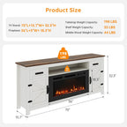 Fireplace TV Stand, 70" Farmhouse TV Stand with Barn Door for 80" TVs, Entertainment Center with Black Fireplace & Storage, White