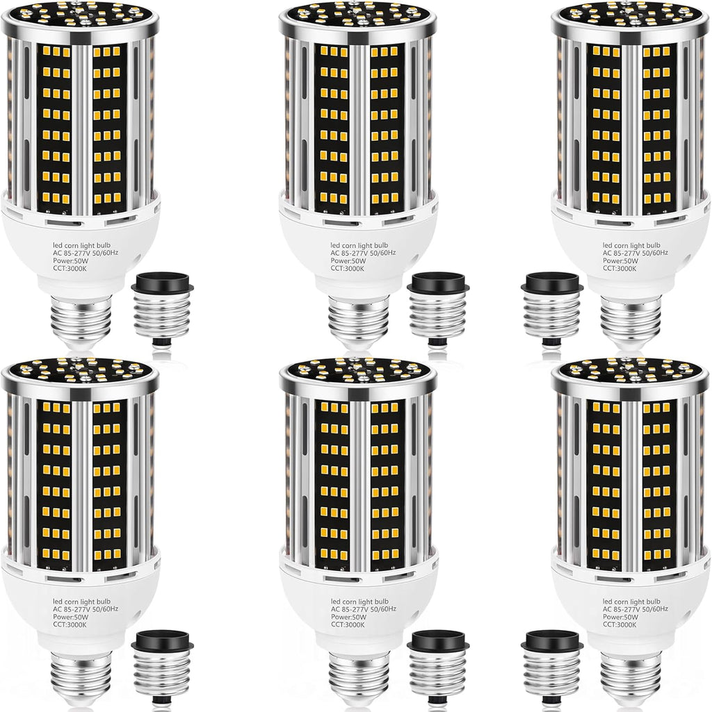 50W 6 pack LED Corn Light Bulb,3000K Warm White 6500LM(500W Equivalent ) Commercial GradeE26/E39 Medium Mogul Base LED Lamp,Large Area Lights For Outdoor Indoor Garage Warehouse Factory Bay Light