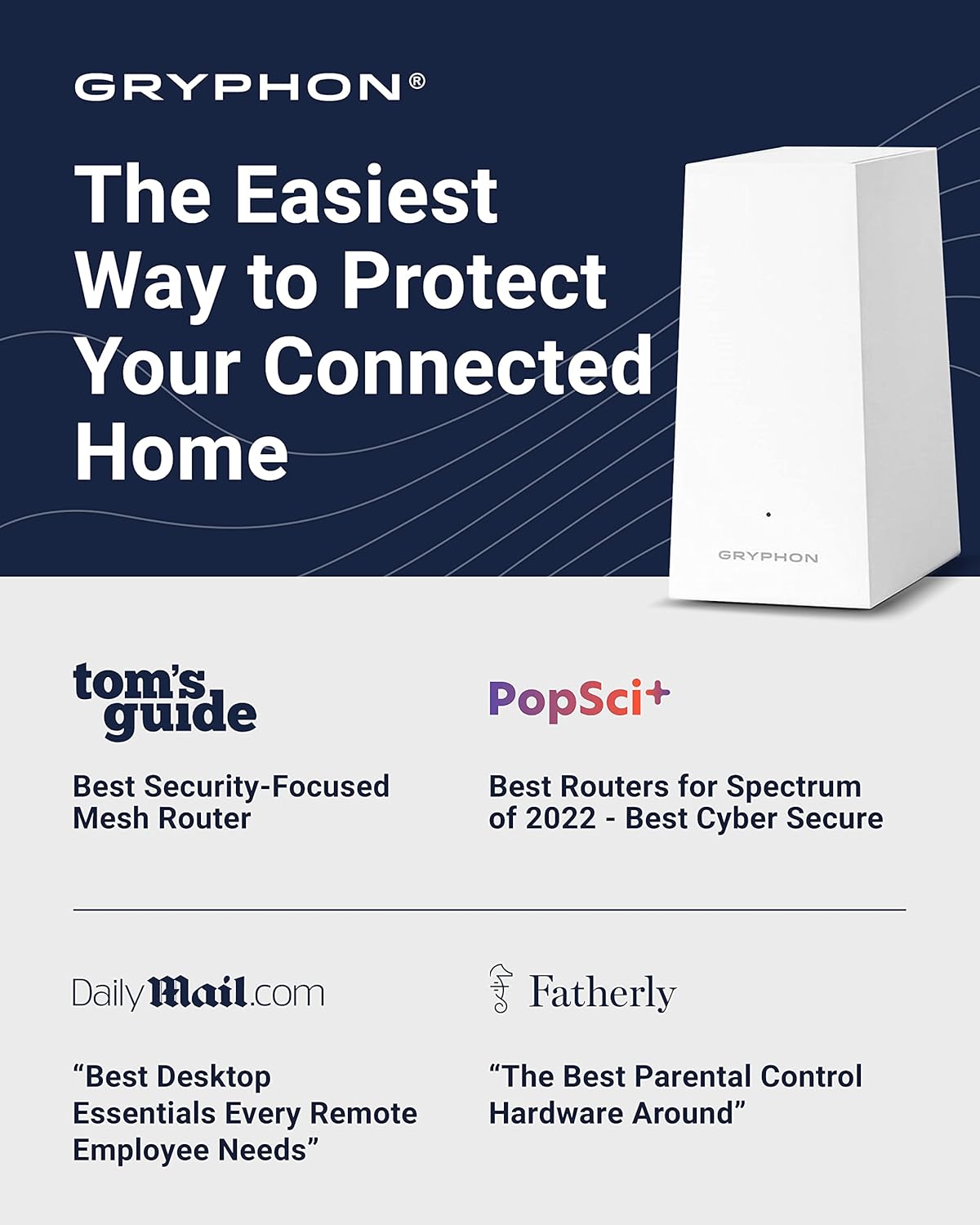 Gryphon AX – Ultra-Fast Mesh WiFi 6 Parental Control Router – Advanced Content Filters and Next-Gen Firewall - 4.3 Gbps Across 3 000 sq. ft. per Router for Multi-Device Households