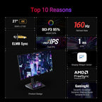 ASUS ROG Strix 27” 4K HDR400 USB-C Gaming Monitor(XG27UCS)–UHD (3840 x 2160)  160Hz  1ms  Fast IPS 130% sRGB Extreme Low Motion Blur Sync  G-Sync Compatible  DisplayWidget  Tripod socket  3yr warranty