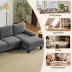 Karl home 110" U-Shape Sectional Couches for Living Room Chenille Upholstery 4 Seat Sofa Set with Double Chaises & Wood Grain Legs for Apartment, Dark Grey
