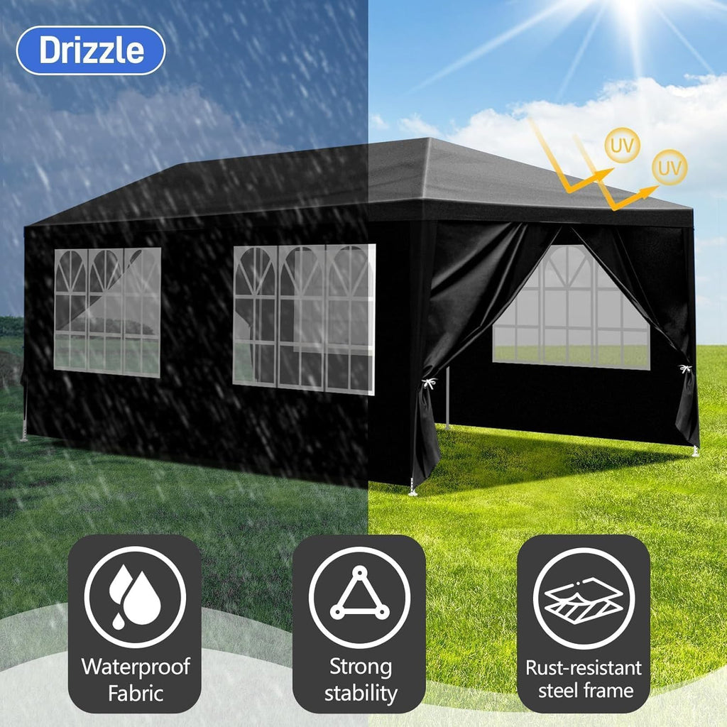 Party Tent, Tents for Parties, Outdoor Gazebo Wedding Patio Camping Carport Canopy Shade Canopy with Removable Sidewalls, Outside Event Tent for Garden, Backyard (10'x20' Six Sides Black)