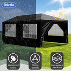 Party Tent, Tents for Parties, Outdoor Gazebo Wedding Patio Camping Carport Canopy Shade Canopy with Removable Sidewalls, Outside Event Tent for Garden, Backyard (10'x20' Six Sides Black)