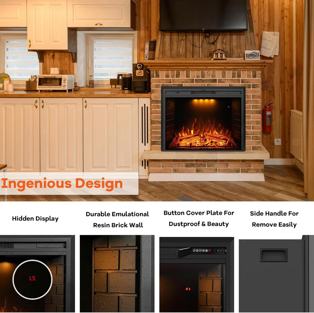 36 inch Electric Fireplace, Wall Fireplace Electric with Remote Control, Realistic Log and Crackling Sound, Overheating Protection and Timer, 750/1500W Black