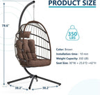 LEYCAY Hanging Egg Chair with Stand, Outdoor Indoor Swing Egg Chair with Cushion, Wicker Hammock for Patio, Bedroom 350 LBS Capacity-Brown