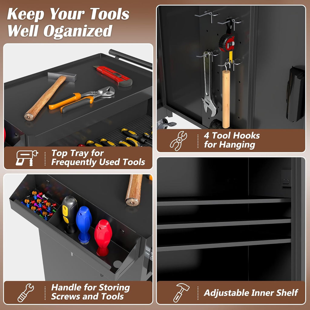 Tool Chest, 5 Drawer Rolling Tool Storage Cabinet with Detachable Top Tool Box, Metal Tool Cart with Lockable Wheels & Sliding Drawers for Garage, Workshop
