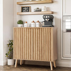Fluted Buffet Cabinet, Free Standing Sideboard with Storage, Wood Accent Cabinet with Doors & Shelf, Multifunctional Credenza, Sideboard Buffet for Living Room, Dining Room(1, Natural)