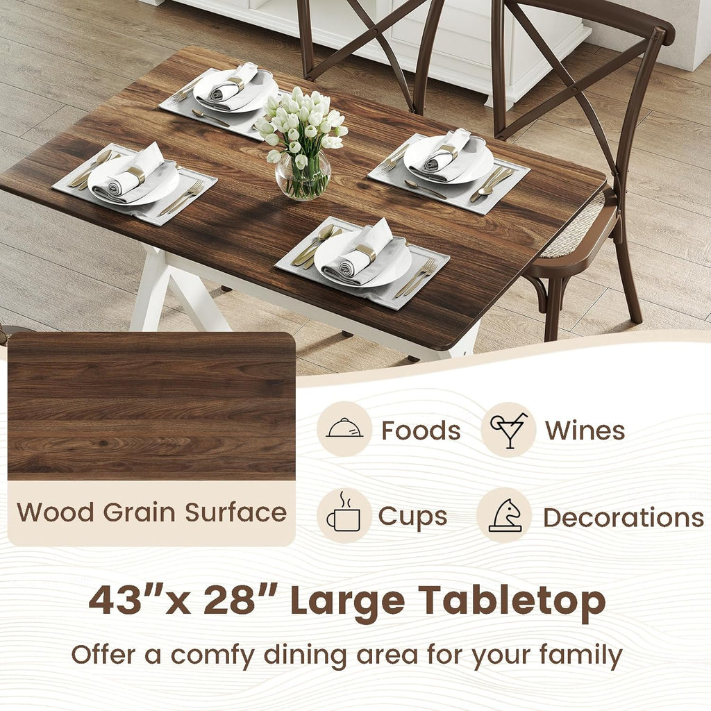 Giantex 43" Dining Table for 4, Rectangular Kitchen Table with Rubber Wood X-Shaped Frame, Space Saving Dinner Table for Living Dining Room, Dinette, Home Office, Restaurant