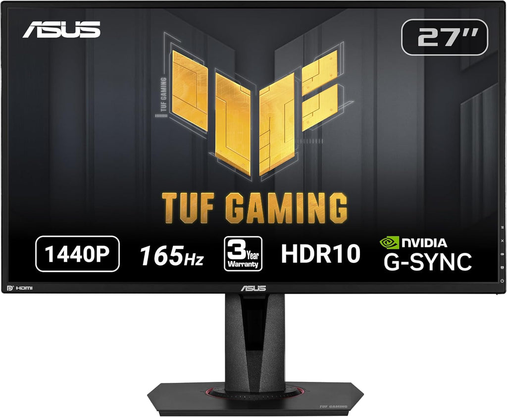 ASUS TUF Gaming 27" 2K HDR Gaming Monitor (VG27AQ) - QHD (2560 x 1440)  165Hz (Supports 144Hz)  1ms  Extreme Low Motion Blur  Speaker  G-SYNC Compatible  VESA Mountable  DisplayPort  HDMI Black