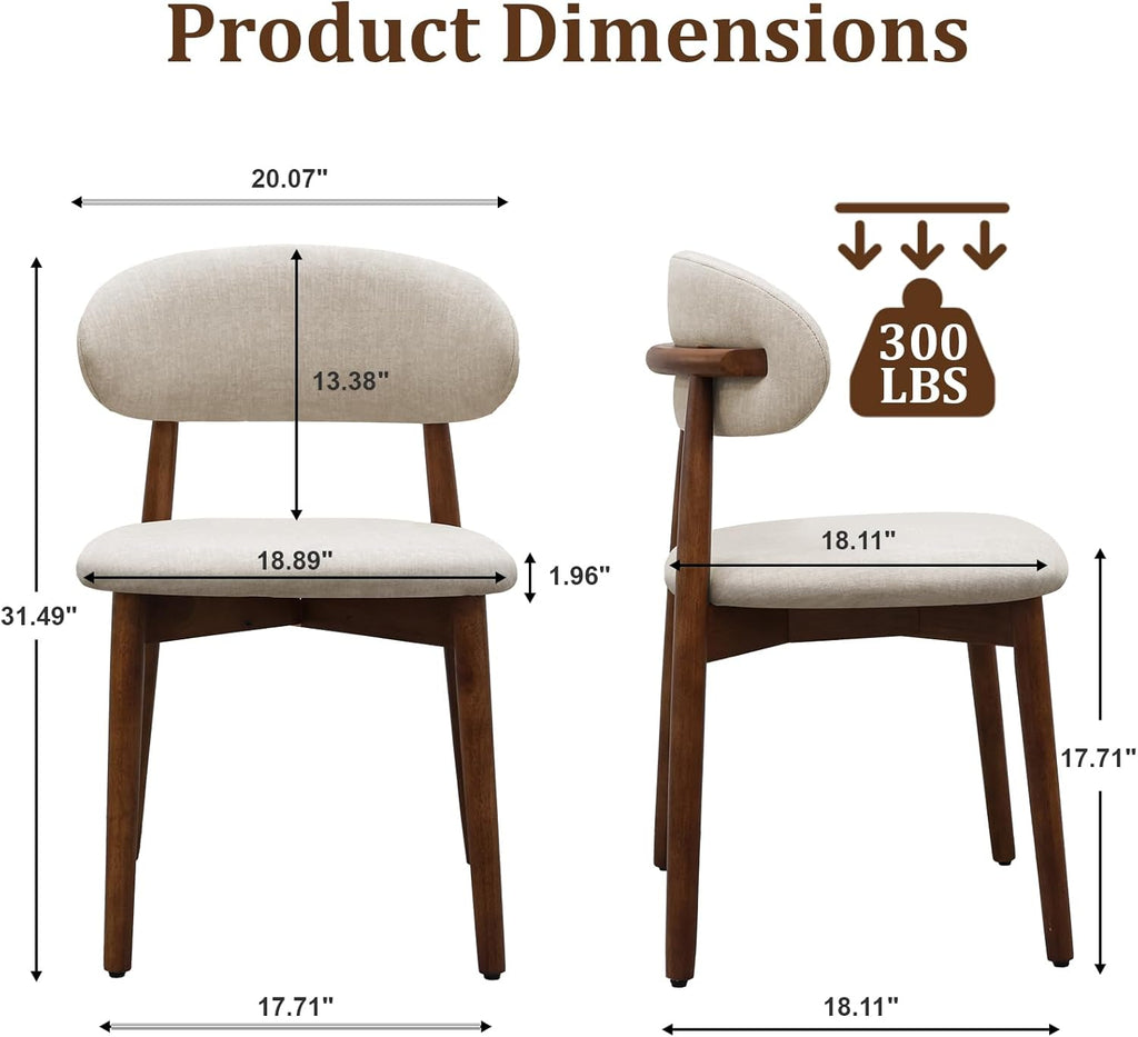 Farmhouse Dining Chairs Set of 4, Mid Century Modern Wooden Dining Room Chairs, Farmhouse Fabric Upholstered Kitchen Dinner Chairs for Living Room Restaurant Cafe, Walnut/Warm Grey