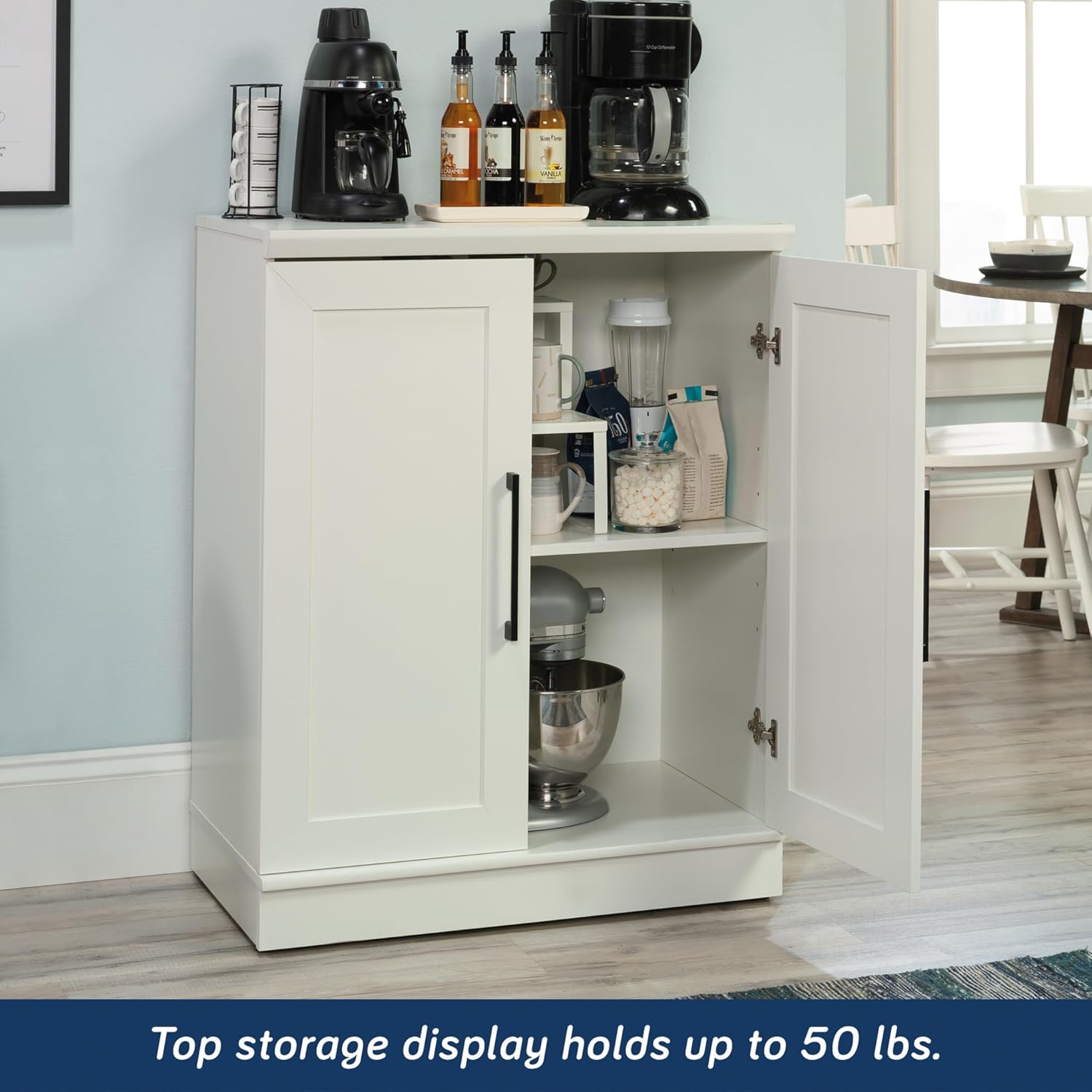 HomePlus Small Kitchen Pantry Storage Cabinet with Adjustable Shelves, Living Room Storage Cabinet, Soft White Finish