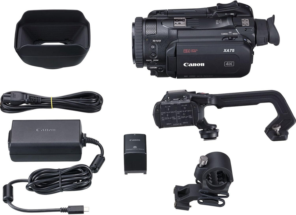 Canon XA75 Professional UHD 4K Camcorder with 15x Optical Zoom  1" CMOS Sensor  Dual XLR Audio  SDI & HDMI Outputs  Dual-Pixel AF  USB-C Livestreaming  5-Axis is Bundle