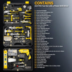 DOWELL 219-Piece Home Tool Set with 3.6V Electric Screwdriver, General Household Tool Kit in Drawer Toolbox for DIY, Furniture Assembly & Repair (Screwdriver, Hex Keys, Wrench, Hammer Included)