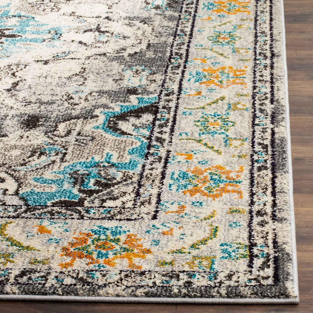 SAFAVIEH Monaco Collection Area Rug - 11' Square, Grey & Light Blue, Non-Shedding & Easy to Clean, Distressed Medallion Design, Ideal for Living Room, Bedroom, Dining Space (MNC243G)
