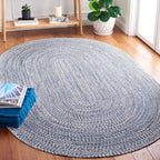 SAFAVIEH Washable Rug Outdoor Braided Collection - 8' x 10' Oval, Dark Blue & Ivory, Handmade & Reversible, Non-Shedding & Easy to Clean, Ideal for Patio, Backyard, Mudroom (BRA201N)