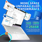 HP 14 inch Laptop for Students & Business • 1-Year Office 365 • 250nits Anti-Glare Display • Intel 4-Core CPU • Copilot • Win 11 Pro • Accessories • Wi-Fi 6 • 16GB RAM • 128GB UFS • 256GB SD Card