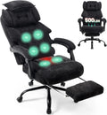 Massage Office Chair with Foot Rest,6 Points Vibration & Heat Executive Office Chairs for Heavy People,500LBS Big and Tall Office Chair,Ergonomic Reclining Desk Chair,Dual-Use Pillow,BlackCloth
