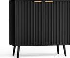 Vrullu Modern Storage Cabinet, Black Sideboard and Buffet Storage, Wood Accent Cabinet for Living Room, Hallway, Entryway, Dining Room (1, Black+Gold)
