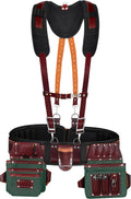 FUERI Electrician's Heavy Duty 26 Pocket Leather-Nylon Tool Belt & Suspender Combo, Comfort Back Support Padded Belt, 2 Large Storage Capacity Pouches, Best for Framers, Carpenter, Roofing