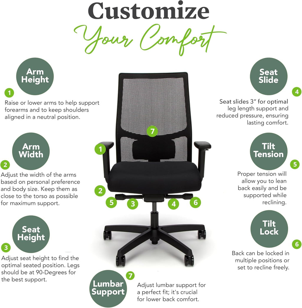 HON Ignition 2.0 Ergonomic Office Chair Fabric Seat, Adjustable Tilt, Swivel Wheels, Comfy for Long Hours, Home Office Desk Chairs, Fog
