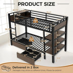 Bunk Bed Twin Over Twin with Stairs, LED Lights, 2 Storage Drawers, USB Charging, Industrial Bunk Beds Heavy Duty Metal Bed Frame with Safety Guardrail, Space Saving, Sturdy Frame for Teen/Adult