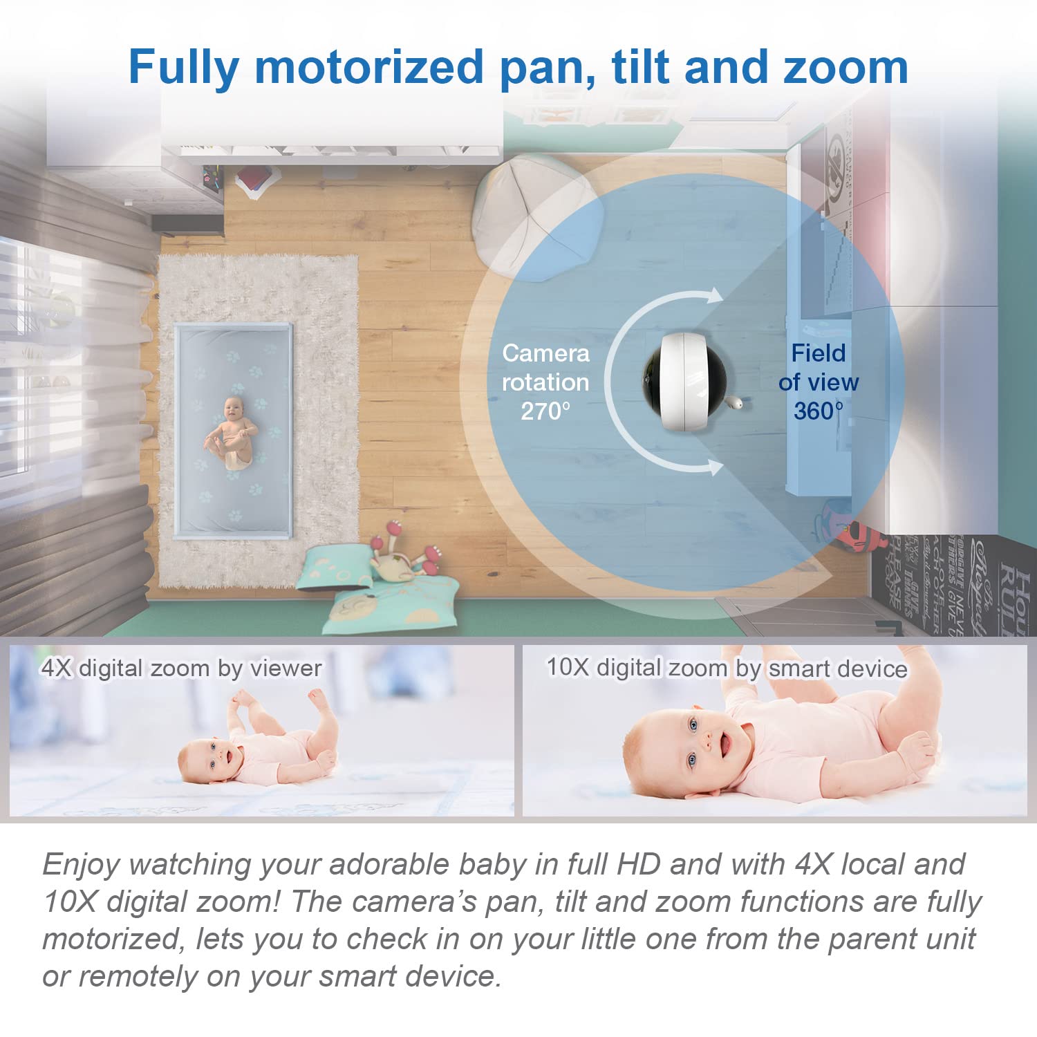 VTech RM7764-2HD Smart WiFi Baby Monitor with 2 Cameras  1080p HD Video  360° Pan & Tilt  10x Zoom  7" HD Parent Unit  Night Vision  Soothing Sounds  2-Way Talk  Temperature & Motion Detection