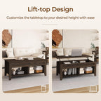 Yaheetech Lift Top Coffee Table with Hidden Storage Compartment & 2 Open Shelves, Rising Tabletop Pop Up Center Table for Living Room Reception Room, 47.5'' L, Espresso