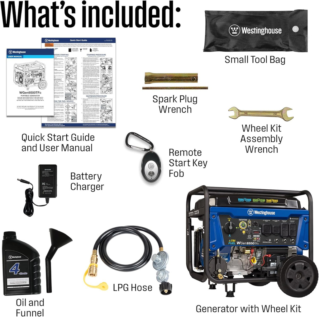 Westinghouse 12500 Peak Watt Tri-Fuel Home Backup Portable Generator  Remote Electric Start  Transfer Switch Ready  Gas  Propane  and Natural Gas Powered