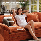 CDCASA 154" Oversized Modular Sectional Sofa, Comfy U-Shaped Cloud Couch w/ 3 Movable Ottomans, 7-Seater Chenille Deep Seat Modern Sofa Couch for Living Room, Terracotta Orange