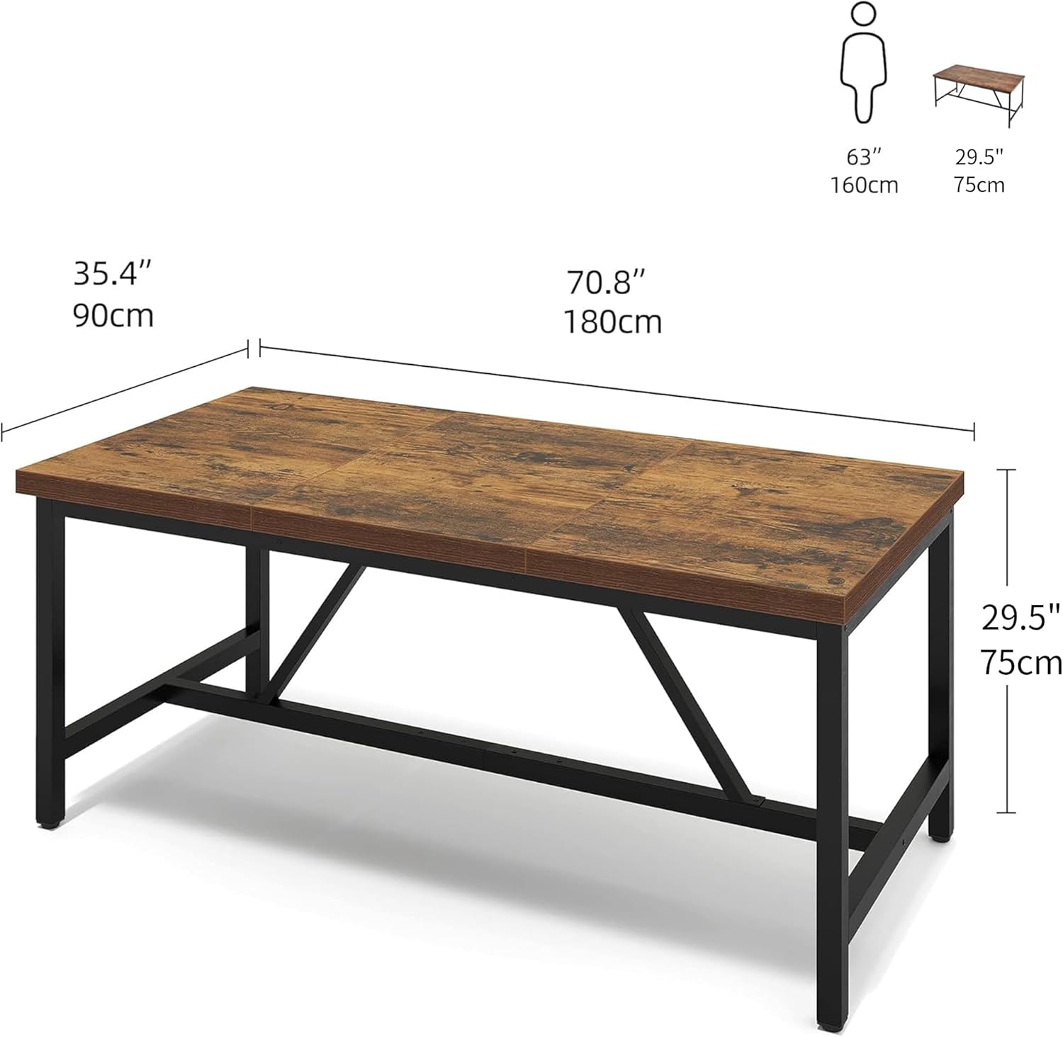 YITAHOME 70.8" Large Kitchen Dining Room Table for 6-8 People, Rustic Brown Farmhouse Industrial Wood Style Rectangle Apartment Dinning Room Dinette Tables for Eating Dinner