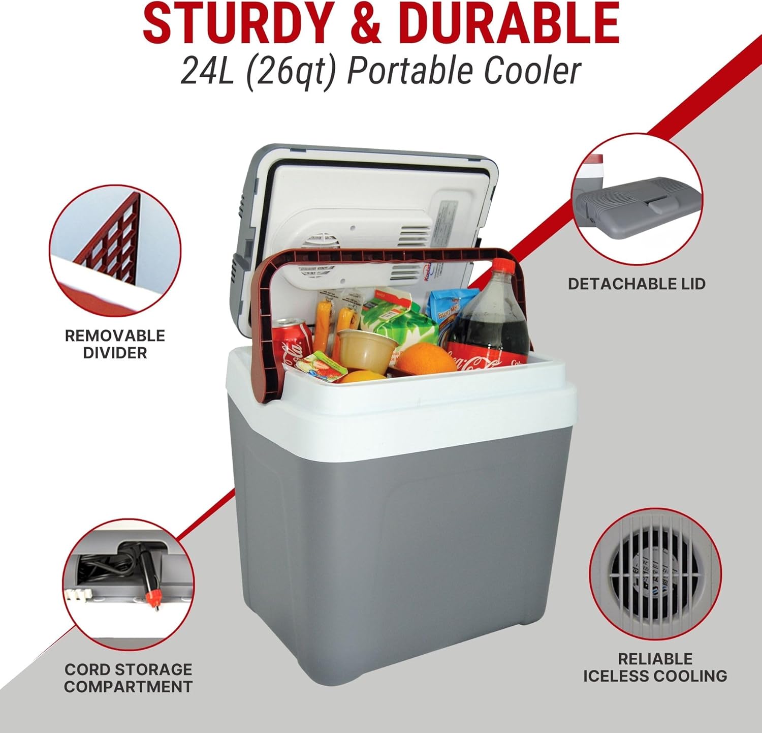 Koolatron 12V Iceless Cooler & Warmer – Portable Electric Cooler/Nevera Portátil Eléctrica for Car Truck Camper Boat, Hard Sided Mini Fridge for Camping Picnic Travel Lunch Food Drinks Office 26 qt