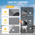 Carport Replacement Canopy Cover Sidewalls for 10x20x9.35FT Frame, Heavy Duty Garage Car Tent Shelter Tarp with Ball Bungees, Waterproof & UV Protected (Frame is not Included) (Grey)