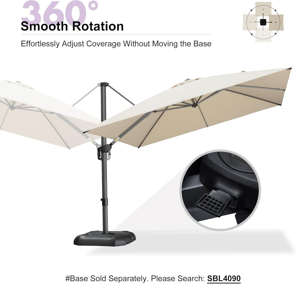 PURPLE LEAF 10 Feet Patio Umbrella Outdoor Cantilever Square Umbrella Aluminum Offset Umbrella with 360-degree Rotation for Garden Deck Pool Patio, Beige