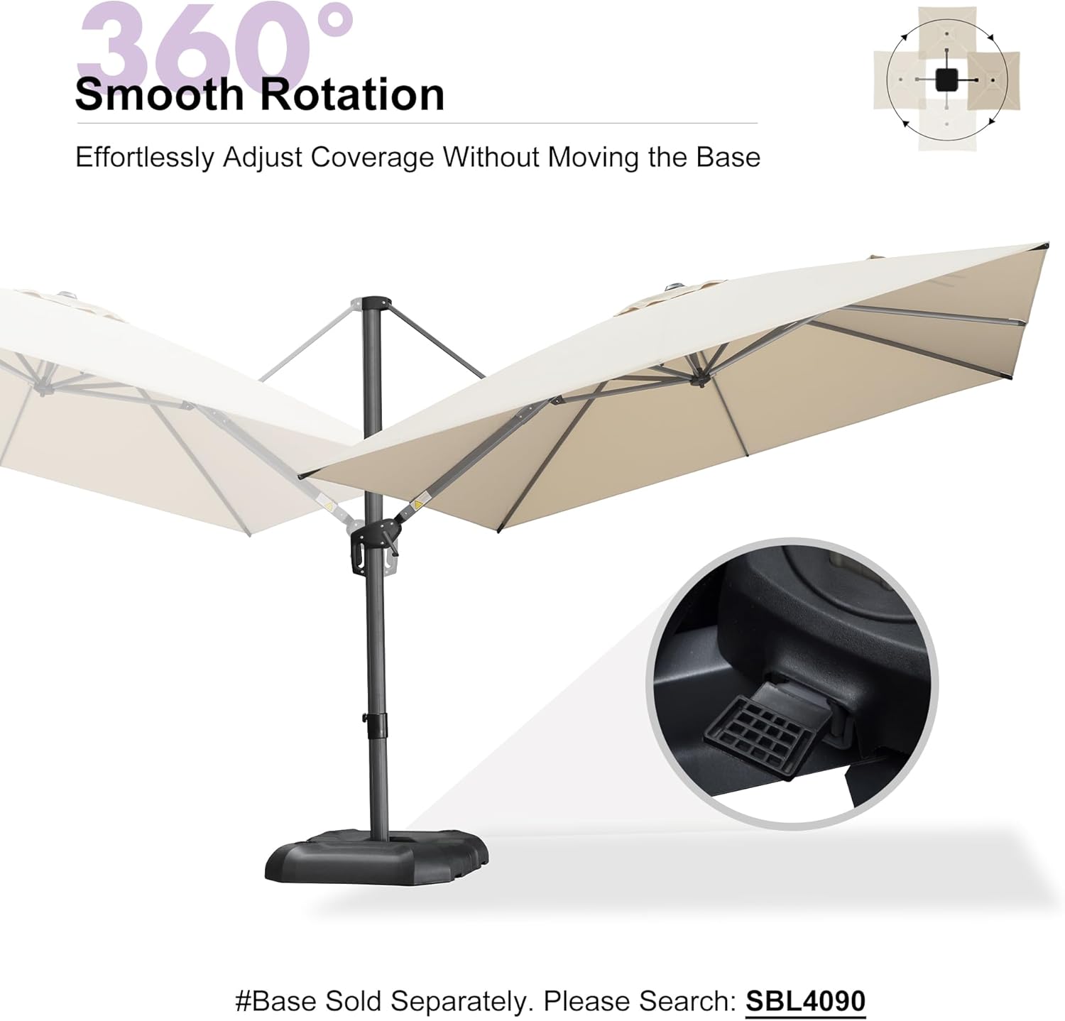 PURPLE LEAF 10 Feet Patio Umbrella Outdoor Cantilever Square Umbrella Aluminum Offset Umbrella with 360-degree Rotation for Garden Deck Pool Patio, Beige