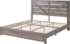 AMERLIFE King Size Farmhouse Bed Frame with 49.2" Barn Door Headboard, Platform Bed Frame with Wood Slats, Under Bed Storage Space, Easy Assembly, Noisy Free, Rustic Gray