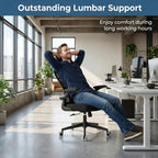 Office Chair with Adjustable Lumbar Support & Flip-Up Armrests -Ergonomic High Back Computer Desk Chair with Thickened Seat Cushion, Rolling Wheels for Home/Office Study Work (02H-Black)
