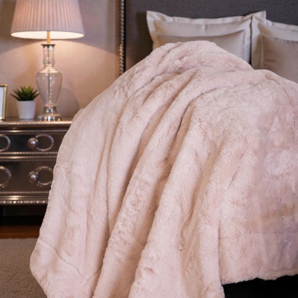 Joy Blankets Large Faux Fur Blanket 60"x80" – Ultra Soft & Warm Luxury Throw for Bed & Couch – Shed-Free, Machine Washable, Oeko-TEX Certified (Boho Blush Pink)