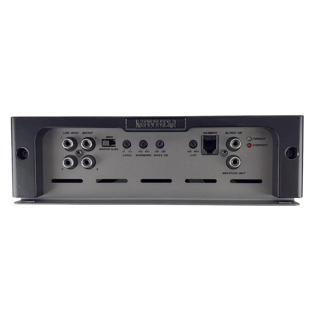 Alphasonik M2500.1D Mayhem Series High-Performance 2500W RMS Class-D High Current Monoblock Amplifier - 1 Ohm Stable  High/Low-Level Input/Output  4-Way Protection Circuitry  Bass Knob Included