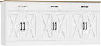 HOSTACK 71" Large Sideboard Buffet Cabinet with Storage, Farmhouse Coffee Bar Cabinet with 3 Drawers, Long Kitchen Buffet Table, Kitchen Sideboard Storage Cabinet for Dining Room, Living Room, White