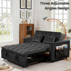 Convertible Sofa Bed, Pull Out Couch with Side Pockets, 3 in 1 Velvet Fabric Loveseat Sleeper Sofa Bed, Pull Out Couch with Adjustable Backrest for Living Room, Bedroom, Apartment, Black