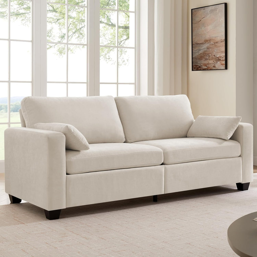 Modern Loveseat Sofa for Living Room, Spring Cushions, Removable Cover, Solid Wood Frame, Wide Armrest, Chenille Fabric Recliner Couches for Small Space