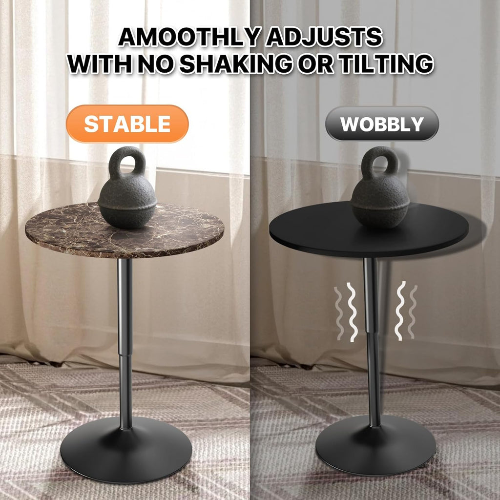 Magshion 23.5'' Round Adjustable Height Wood Bar Pub Table Adjustable Range 27.5"-36" Living Room Dining Room Bar Cocktail Table (Marble Brown)