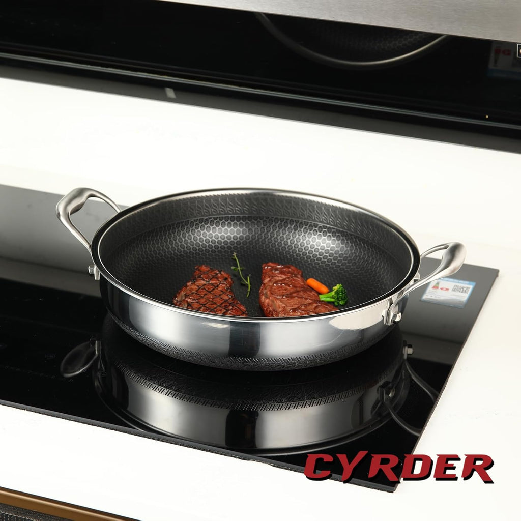 Large Hybrid Nonstick Deep Frying Pan-13inch 316L Stainless Steel Sauté Pan and Lid, Two Handle Hold, PFOA Free, Dishwasher Oven Safe, Cookware to Stir fry/Toast/Roast/Bake/Stew, 7.2-Quart