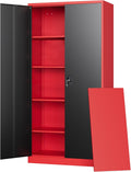 Letaya Metal Storage Cabinets with Lock, 72" Tall Locker Organizer Steel Cabinets, Adjustable Layers Shelves 2 Doors for Home, Office, Warehouse,Garage(Black Red)