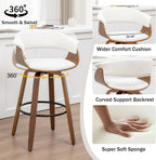 26 Inch Counter Height Bar Stools Set of 2, Mid Century Modern Counter Stool with Bentwood Frame Upholstered Seat for Kitchen Island/Counter, Cold White