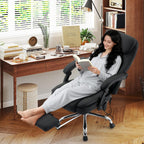 500LBS Massage Office Chair, 6 Points Vibration & Heat Executive Office Chairs, 135°Reclining Comfy Desk Chair with Foot Rest, Wider & Thicker Seat Cushion, PU Leather Big and Tall Gaming Chair, Black